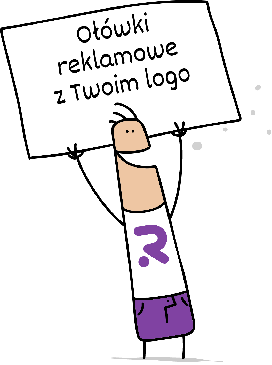 Buddy trzymający napis olowki reklamowe z Twoim logo